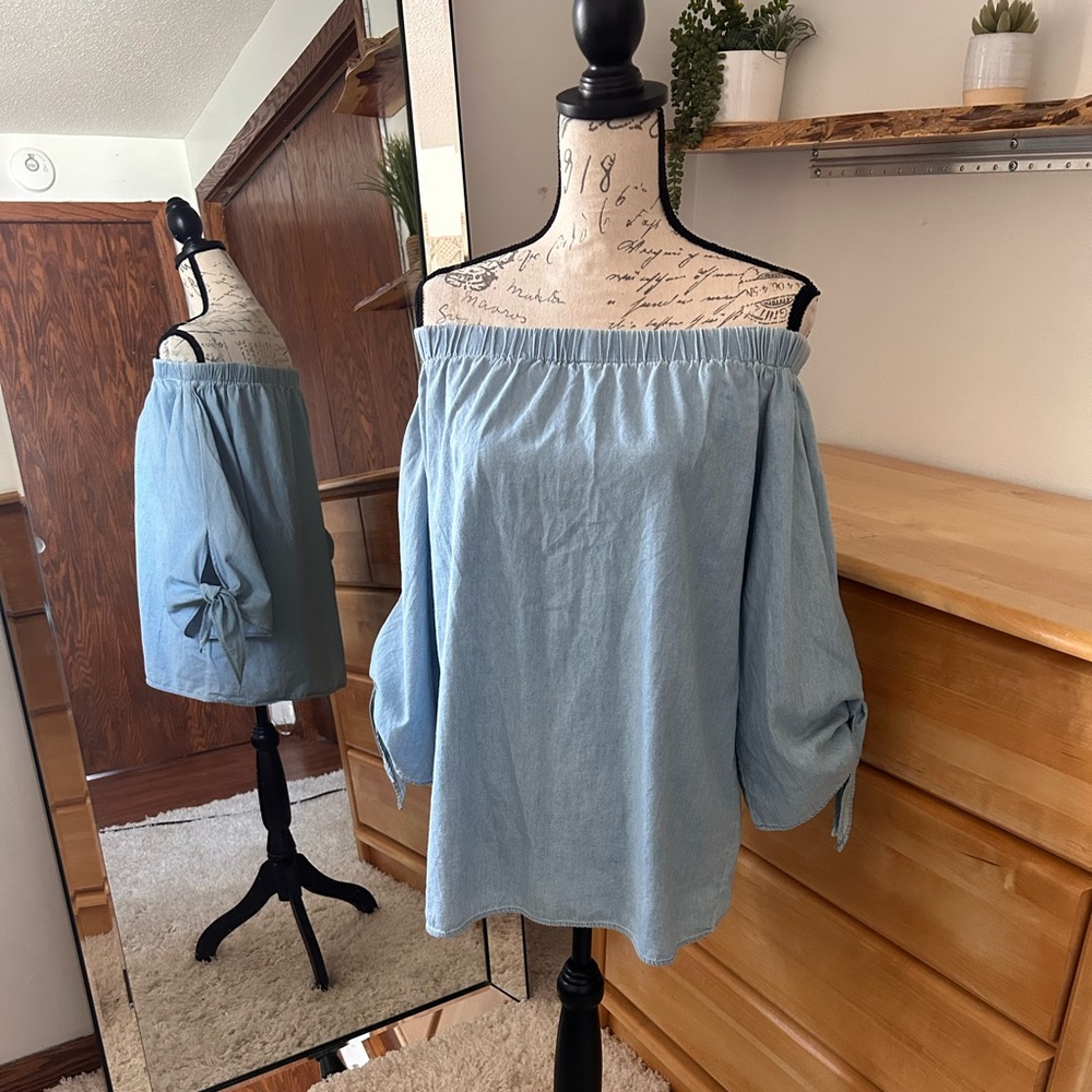 Papaya Off Shoulder Jean Blouse